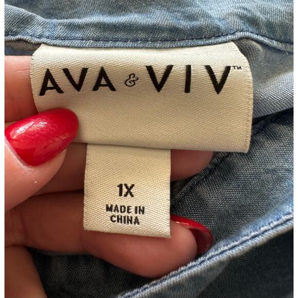 Ava & Viv -Denim Peasant Off Shoulder Boho Blouse - 1X - Picture 3 of 7